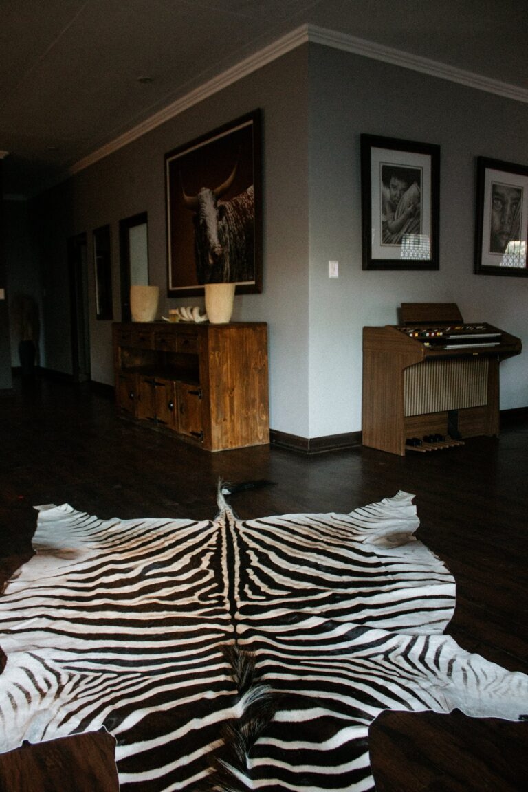 Burchell’s zebra hide on display at Raven Hides showroom
