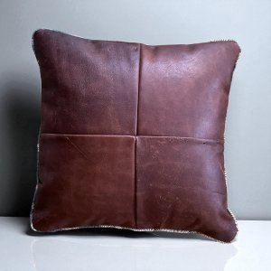 Cushion | Kudu Leather Dark Brown Front, Ocean Blue Back