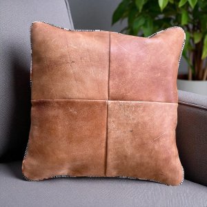 Cushion | Kudu Leather Tan Front, Forest Rooibos Back