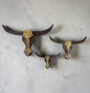 Wooden Cow Head Wall Decor