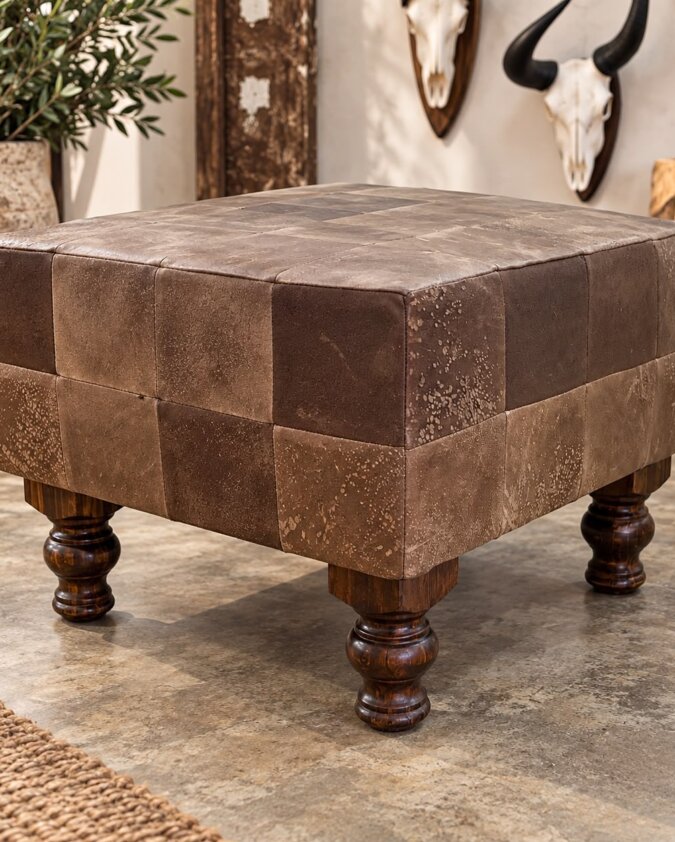 Blue Wildebeest Leather Ottoman