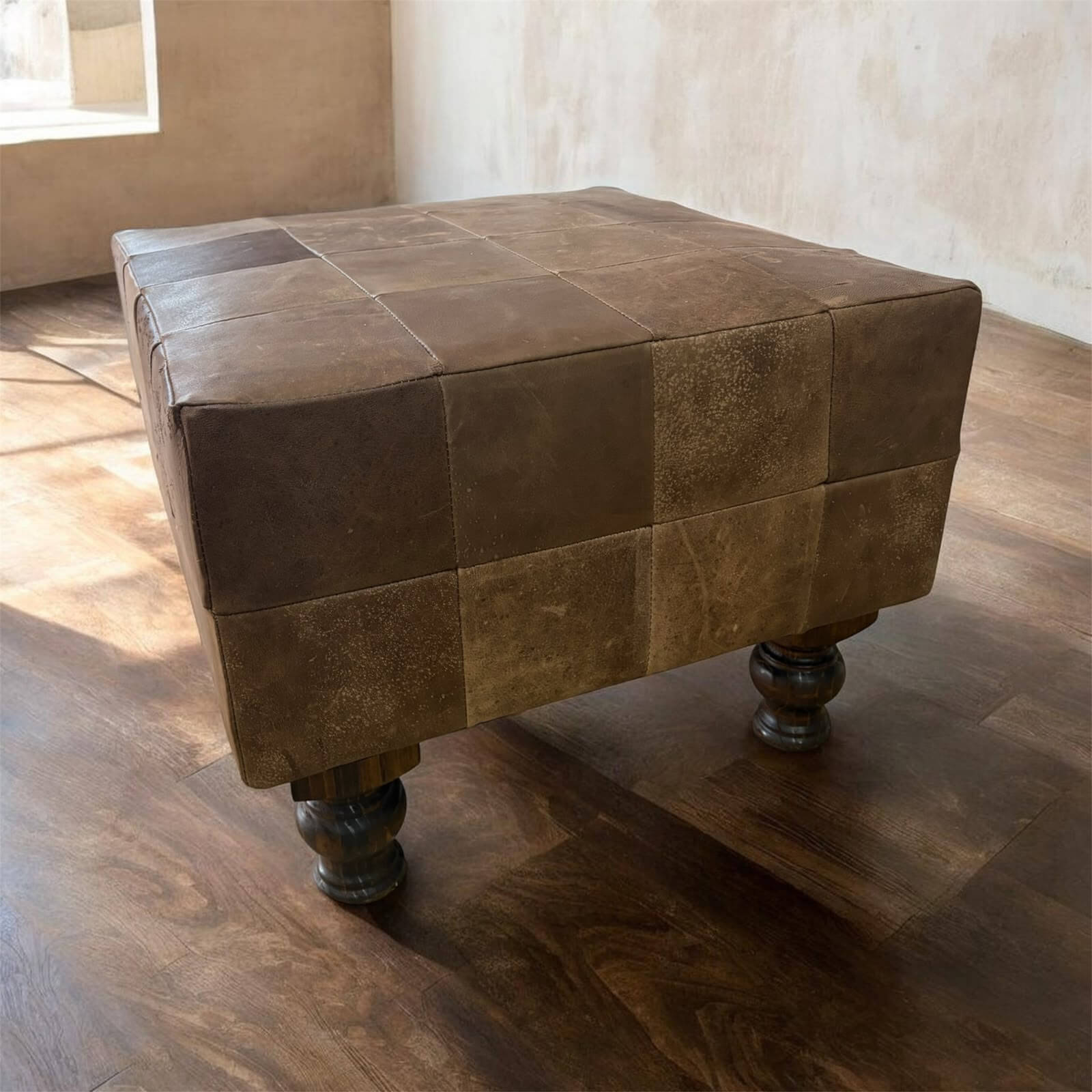 Blue Wildebeest Leather Ottoman